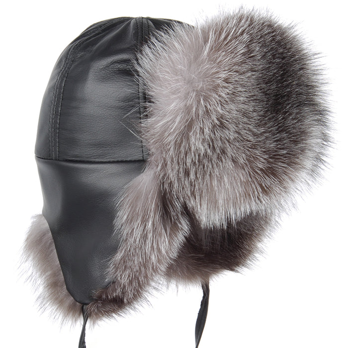 Silver Fox Fur Aviator Hat