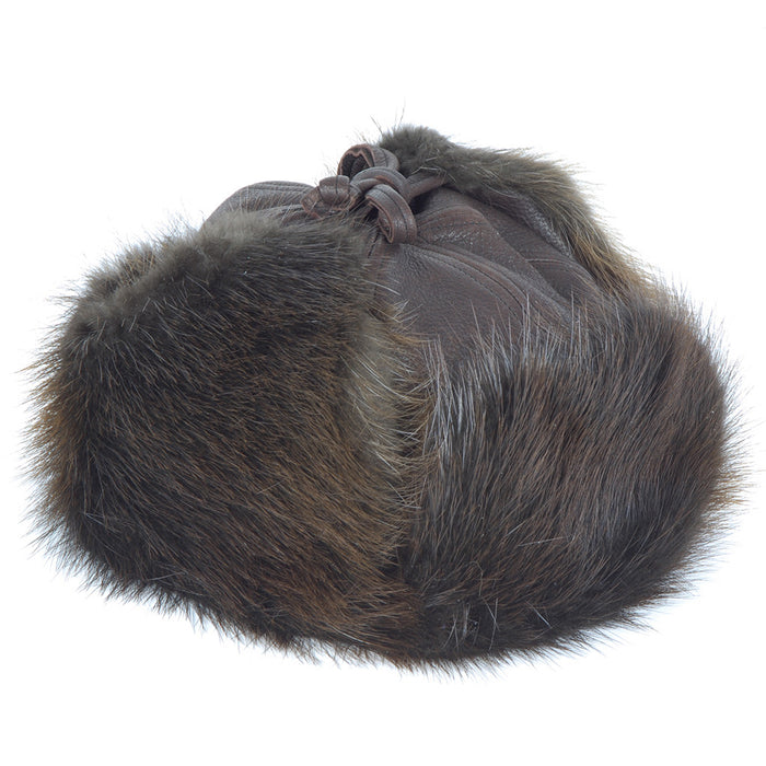 Chestnut Deerskin Leather Beaver Bomber Hat