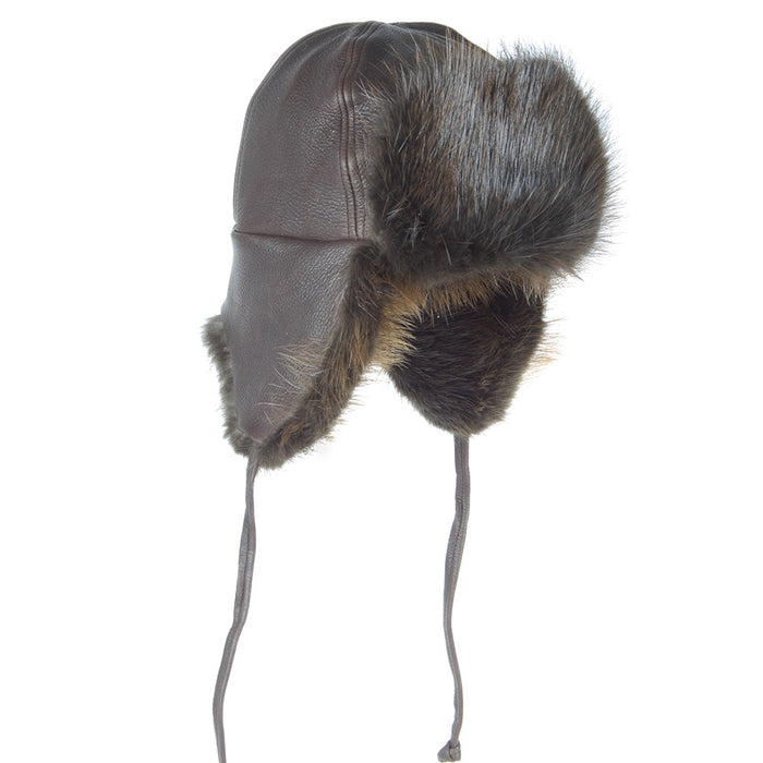 Chestnut Deerskin Leather Beaver Bomber Hat