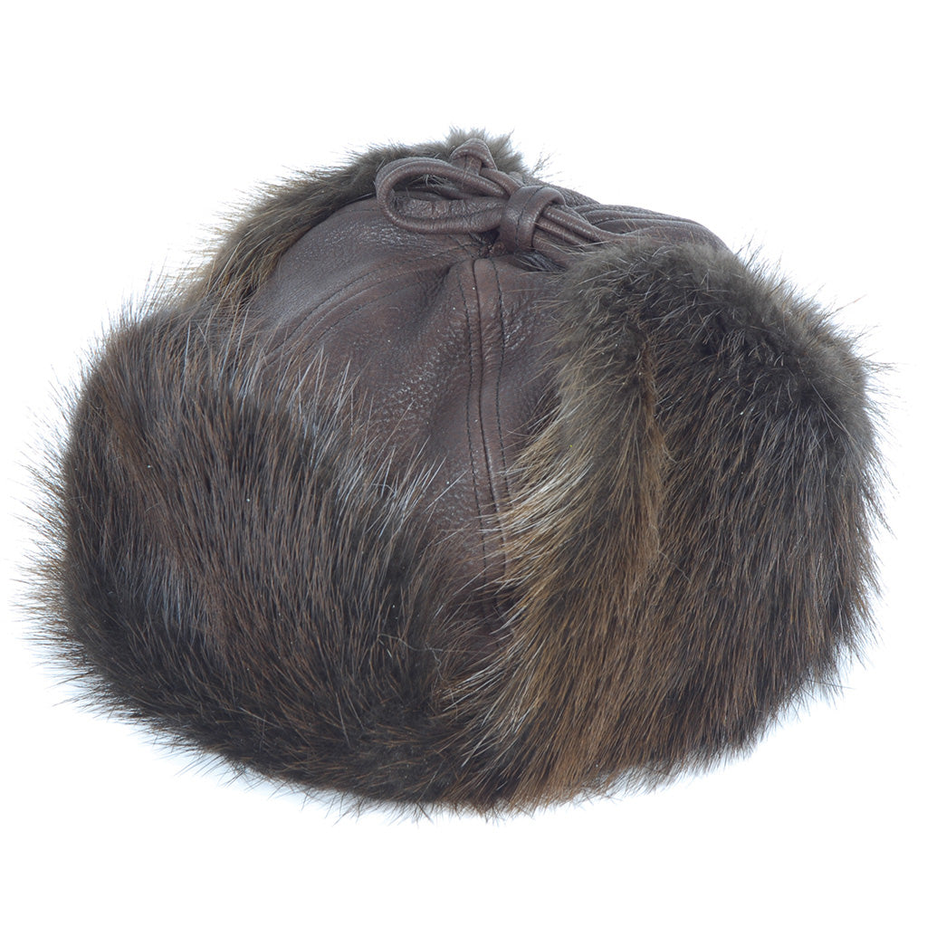 Chestnut Deerskin Leather Beaver Bomber Hat
