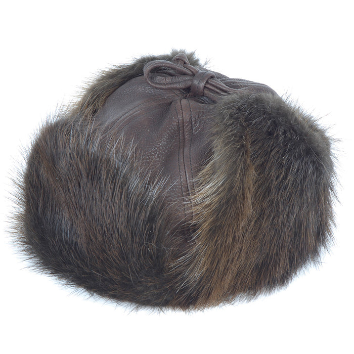 Chestnut Deerskin Leather Beaver Bomber Hat