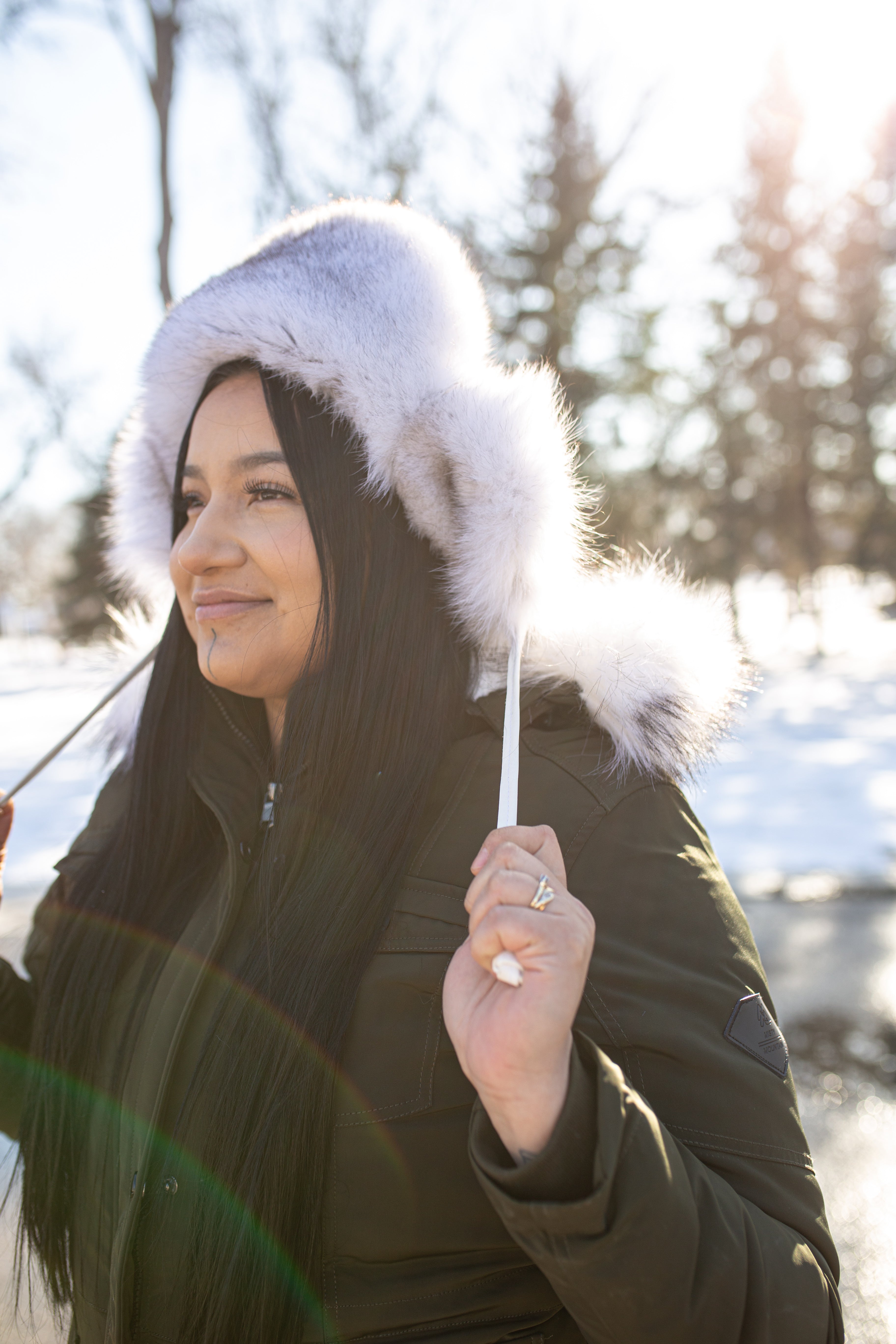 Women's Scandinavian Blue Fox Aviator With White Deer
