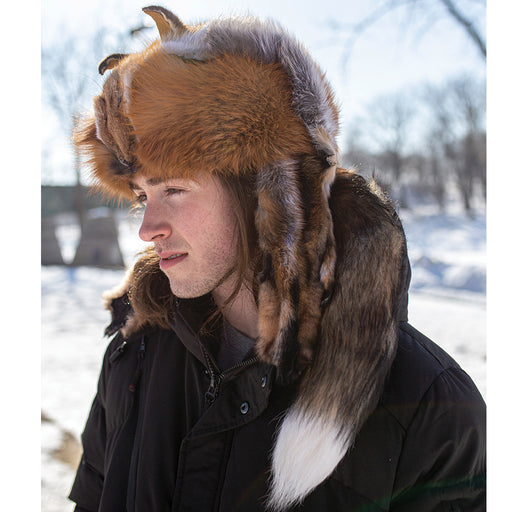 Mountain Man Hat Red Fox on a model