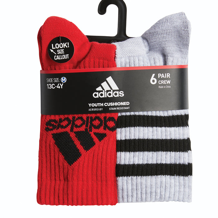 Youth Adidas 6 Pk Crew Socks
