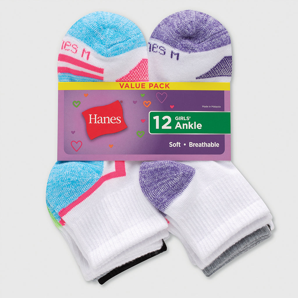 Girl's Hanes Core Cotton Socks (12 Pack)