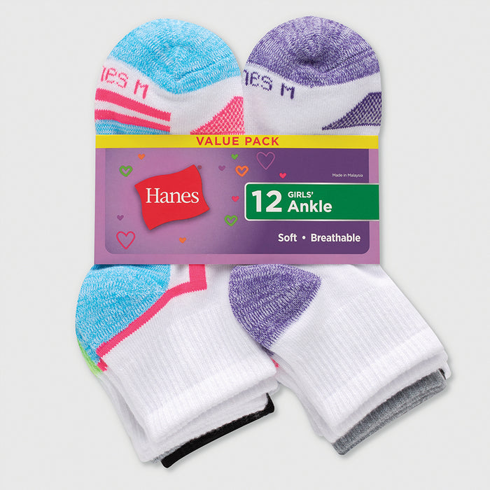 Girl's Hanes Core Cotton Sock 12PK