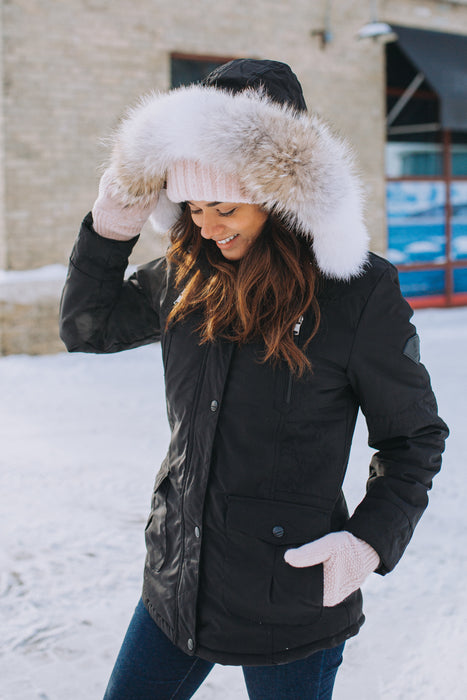 Fur ruff on parka lifestyle picture