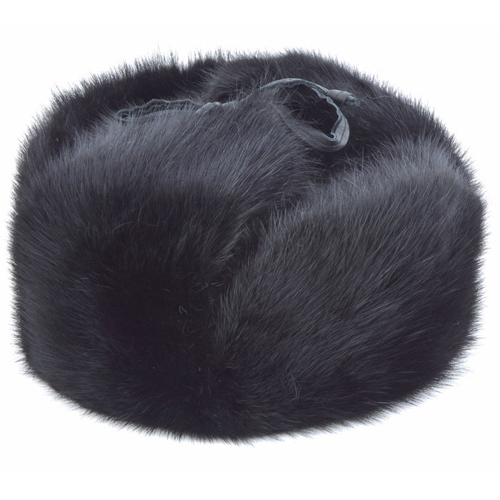 Russian Ushanka Dyed Black Muskrat Fur Hat
