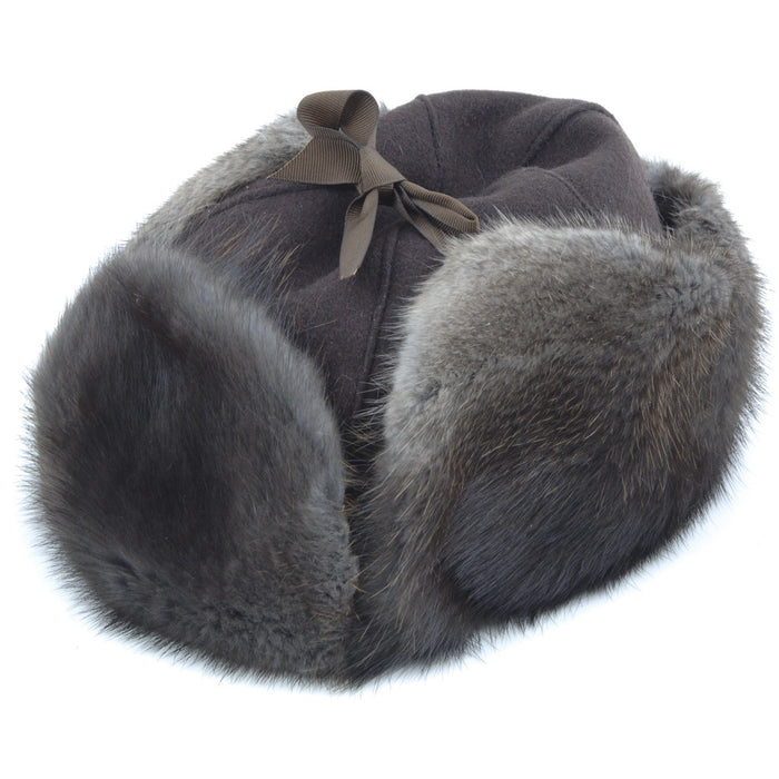 Balck Natural Muskrat Fur Hat Mountie Style