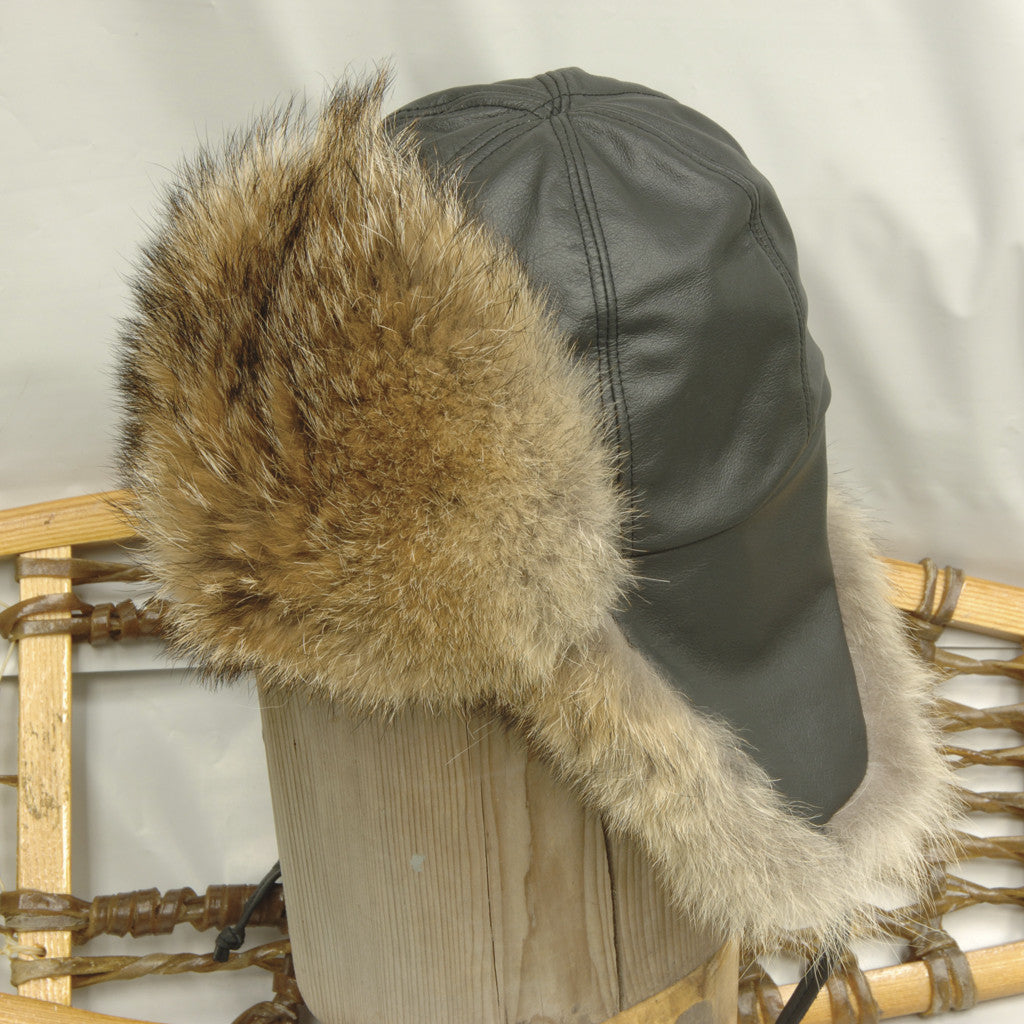Coyote Fur Leather Aviator Fur Hat nice back