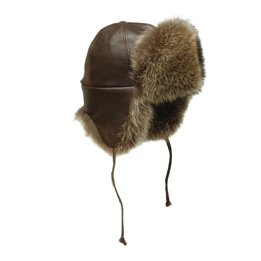 Raccon Fur Leather aviator hat