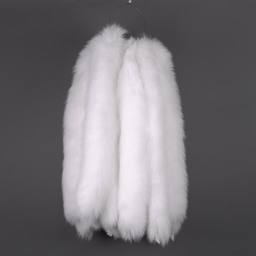 white fox fur hood trim gray background