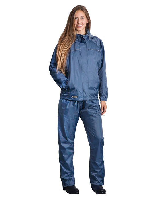 women rain suit blue