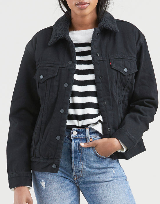 Levi's ex boyfriend sherpa trucker jacket black outlet
