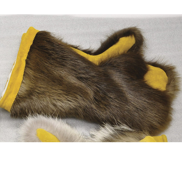 beaver fur mitts gauntlets pair of two with tan leather